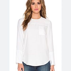 James Perse White Blouse Front Pocket  Long Sleeve Womens Size 1